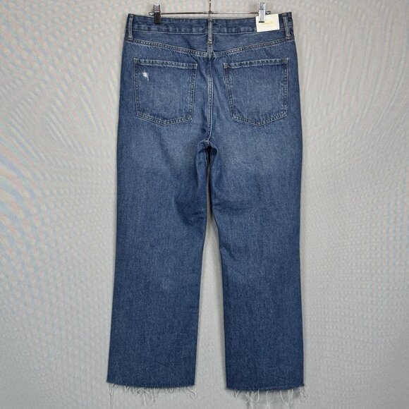 Express Jeans Womens 10L Blue 90s Ankle Boot Mid Rise Raw Hem Distressed Denim - Picture 2 of 10